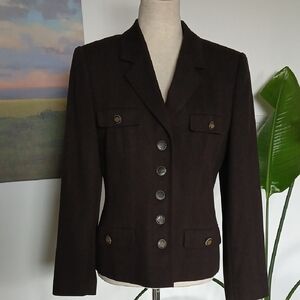 Vintage 80s Mondi Women's Dark Brown Button-Front Tailored Blazer Sz 36